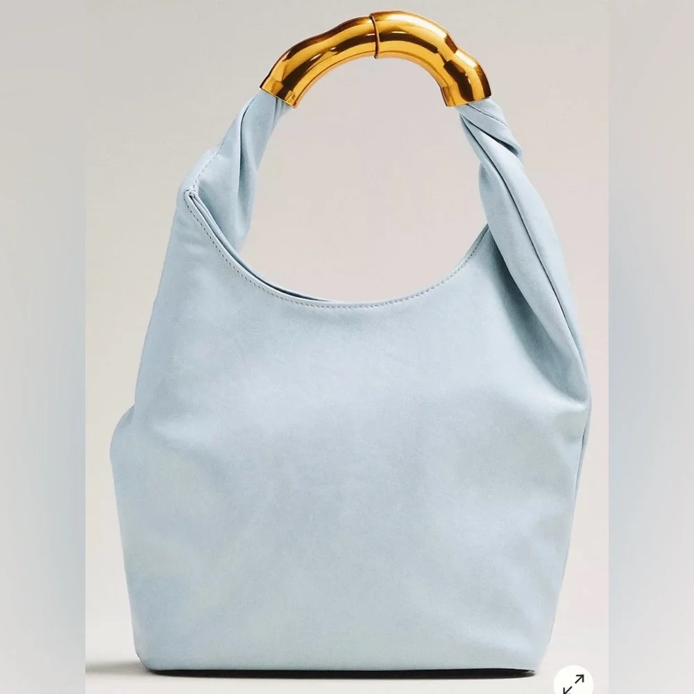 Anthropologie Vegan Leather Gilded Shoulder Bag Blue